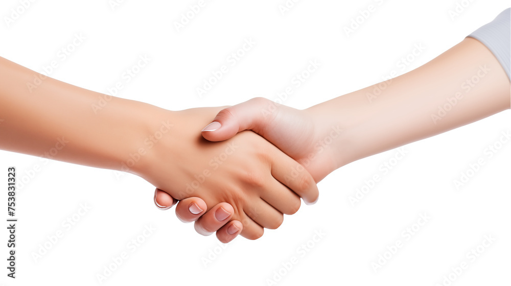 Business woman handshake isolated on transparent background