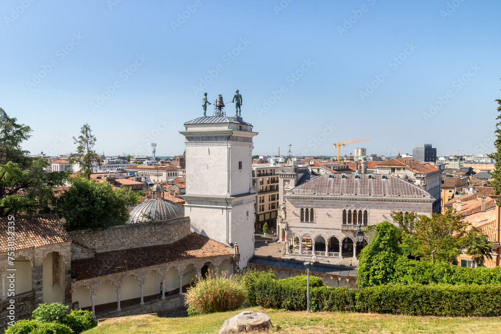 Walk up to the Castle of Udine, Castello di Udine, views of the clock tower, Torre dell'Orologio, and Loggia del Lionello.