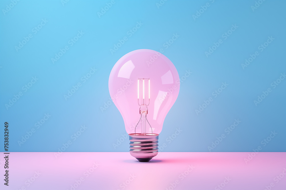 Incandescent bulb glows against serene gradient hues. Concept: symbolizing bright ideas in creative and innovative discussions, with ample copy space. Incandescent bulb glows against serene gradient hues. Concept: symbolizing bright ideas in creative and innovative discussions, with ample copy space.