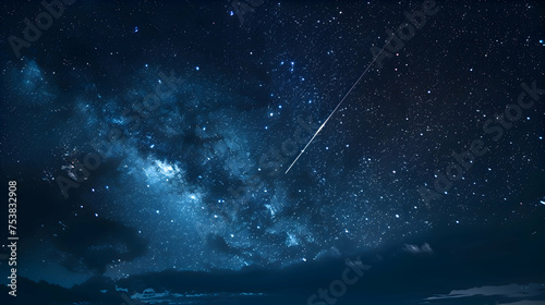 A shooting star pierces the summer night sky photo