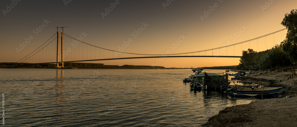 Sunset view on Danube Bridge on Braila Romania