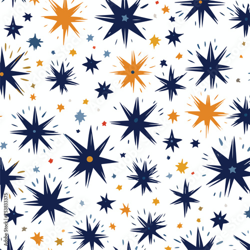 Creative seamless pattern with hand drawn ikat stars