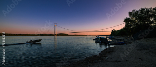 Obraz na płótnie Sunset view on Danube Bridge on Braila Romania w salonie