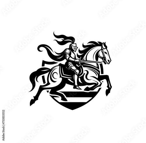 knight riding a horse. Monochrome isolated vector emblem