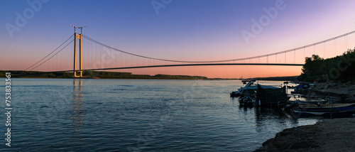 Obraz na płótnie Sunset view on Danube Bridge on Braila Romania w salonie