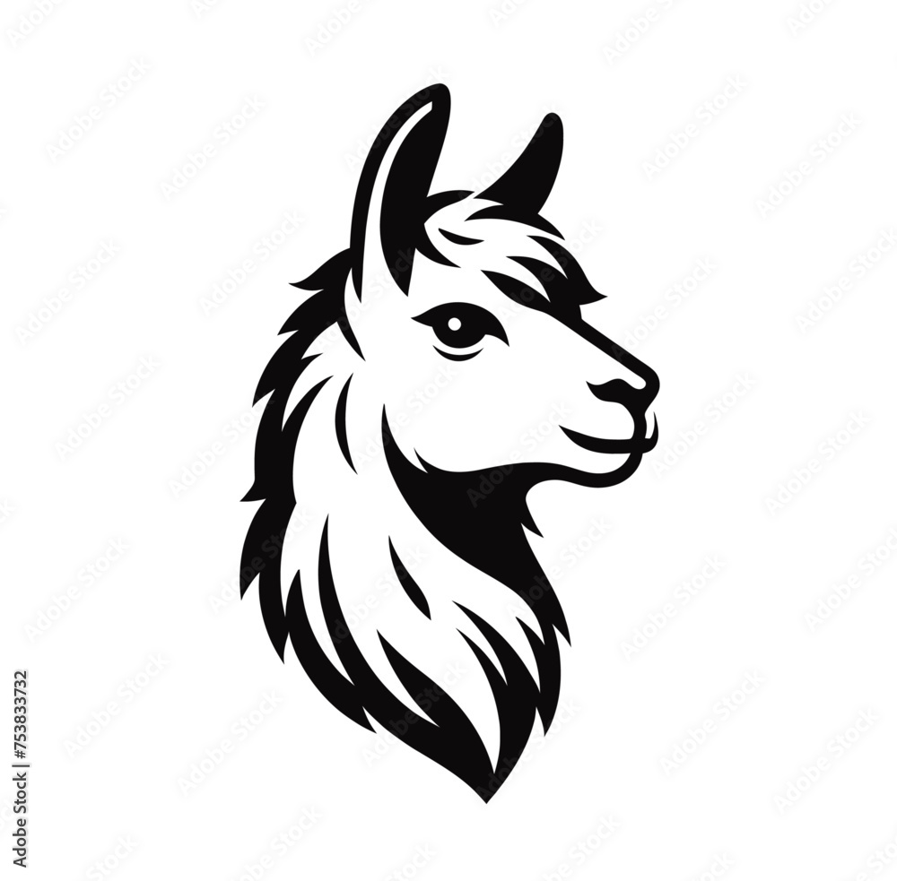 llama or alpaca  monochrome vector isolated emblem illustration