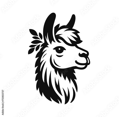 llama or alpaca  monochrome vector isolated emblem illustration
