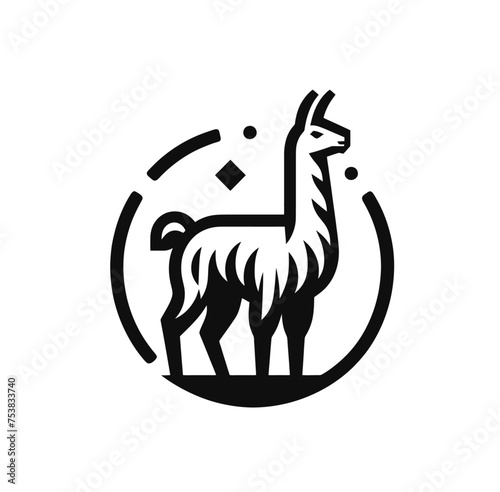 llama or alpaca  monochrome vector isolated emblem illustration