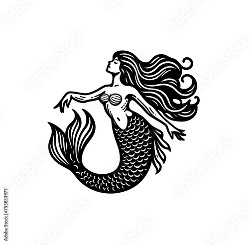 Mermaid monochrome isolated vector illustration