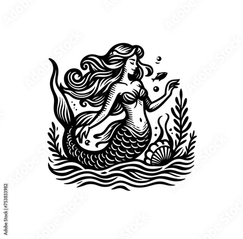 Mermaid monochrome isolated vector illustration
