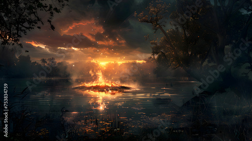 A tranquil lake transforms into a tempestuous cauldron