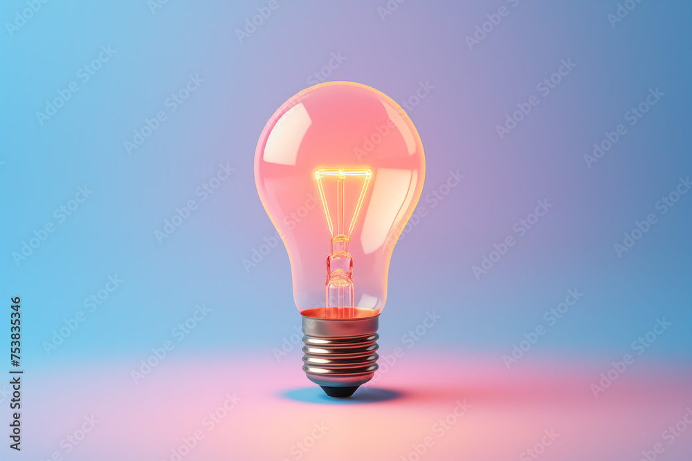 Incandescent bulb glows against serene gradient hues. Concept: symbolizing bright ideas in creative and innovative discussions, with ample copy space. Incandescent bulb glows against serene gradient hues. Concept: symbolizing bright ideas in creative and innovative discussions, with ample copy space.