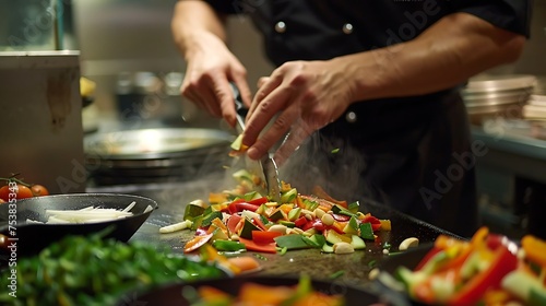 A chef julienning vegetables for a stir-fry