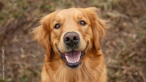 Happy Golden Retriever looking at camera - A joyful Golden Retriever dog with shiny fur looks directly at the camera with a friendly demeanor
