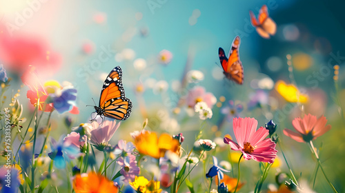 Butterflies dancing amidst a colorful meadow of wildflowers