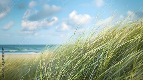 Coastal grasses swaying gently in the ocean breeze