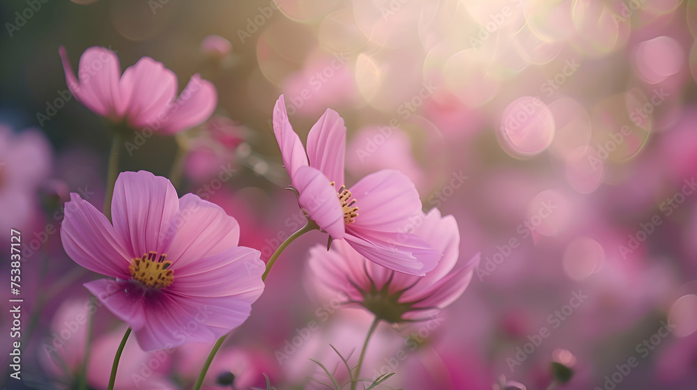 Dainty cosmos swaying gently in the warm summer breeze Dainty cosmos swaying gently in the warm summer breeze