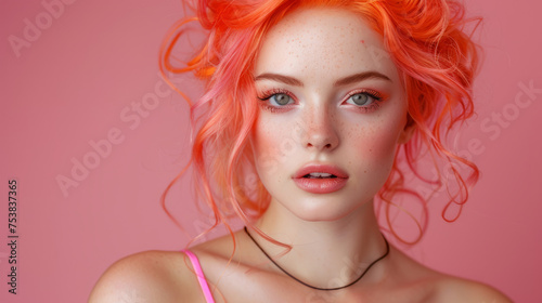 Beautiful girl with pink background