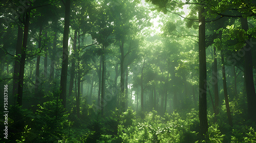 Dense forests alive with the chirping of unseen birds photo
