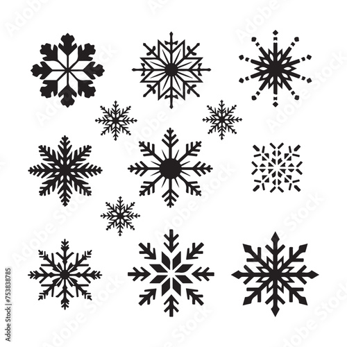 A black silhouette Snowflake set 