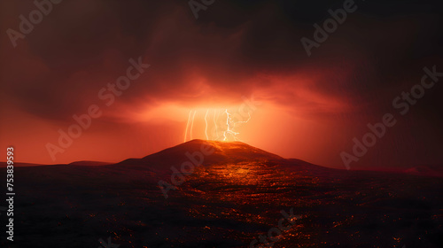 Lightning strikes a distant hill, setting the sky ablaze
