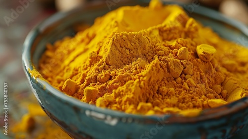 A bowl of vibrant turmeric powder
