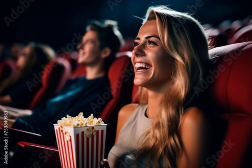 girl at the cinema eating popcorn