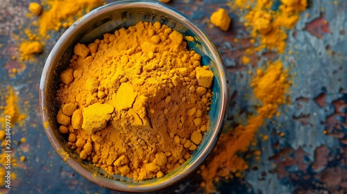 A bowl of vibrant turmeric powder