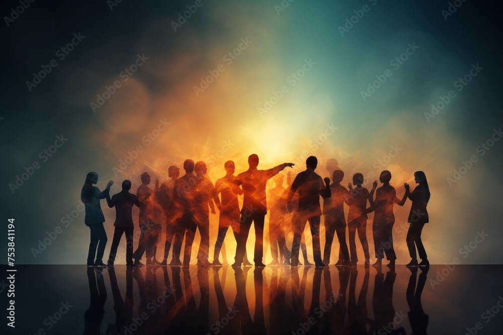 Fototapeta premium Paper cut out of a large crowd of people standing together. Diverse community and teamwork concept