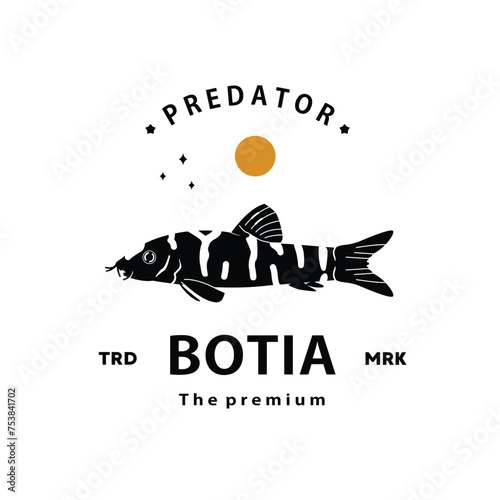 vintage retro hipster botia fish logo vector outline silhouette art icon