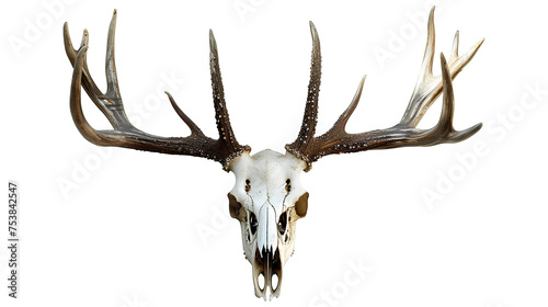 Deer skull with horns isolated on a transparent background