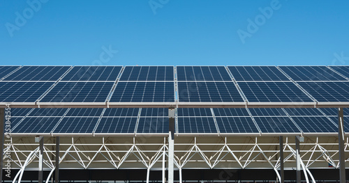 Detail view of solar panel under the sunny blue sky