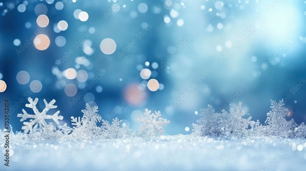 Fototapeta premium Winter, snow and blurred trees background