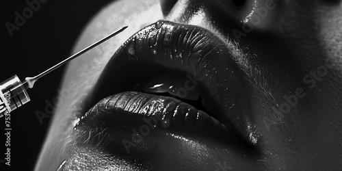 woman making her lips bigger with a needle at aesthetic doctor