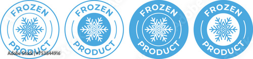 Frozen product vector food package label. Fresh frozen product, snowflake icon