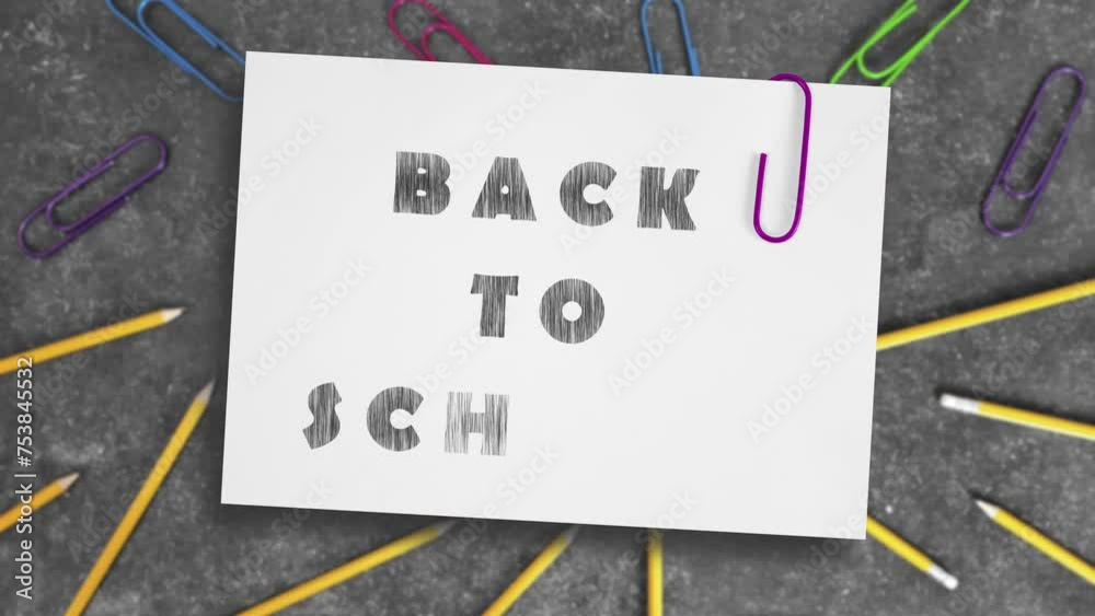 Back to School text. Pencil inscription on a sheet of paper. Concept of beginning of school year. First day of preschool. Welcome text. Stop motion