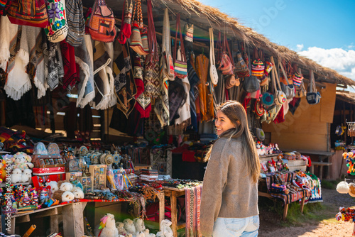 Woman in a handicraft shop in Cusco Peru photo