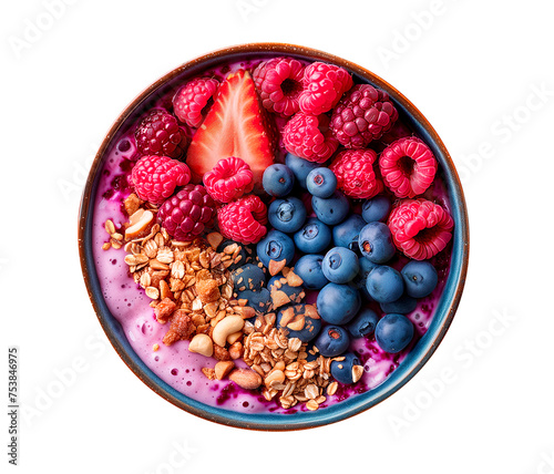 Bowl of Brazilian Frozen Açai Berry top view with white background transparent png photo