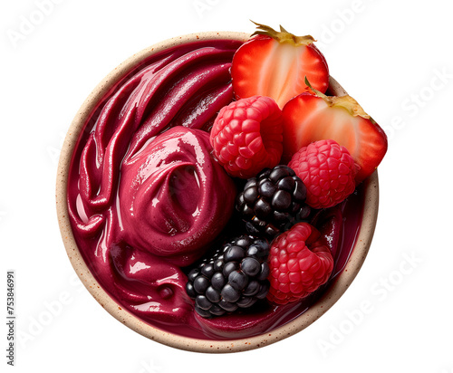 Bowl of Brazilian Frozen Açai Berry top view with white background transparent png