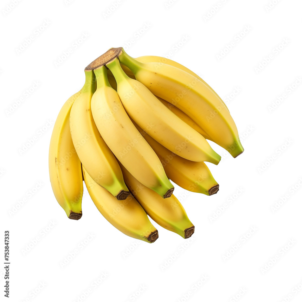 Top view of ripe baby bananas isolated on transparent background