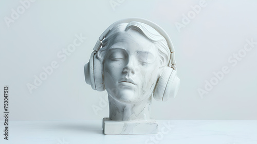 Listening to music portrait headphones sculpture photo