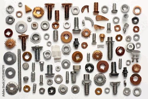 Bolt and nuts on a white background