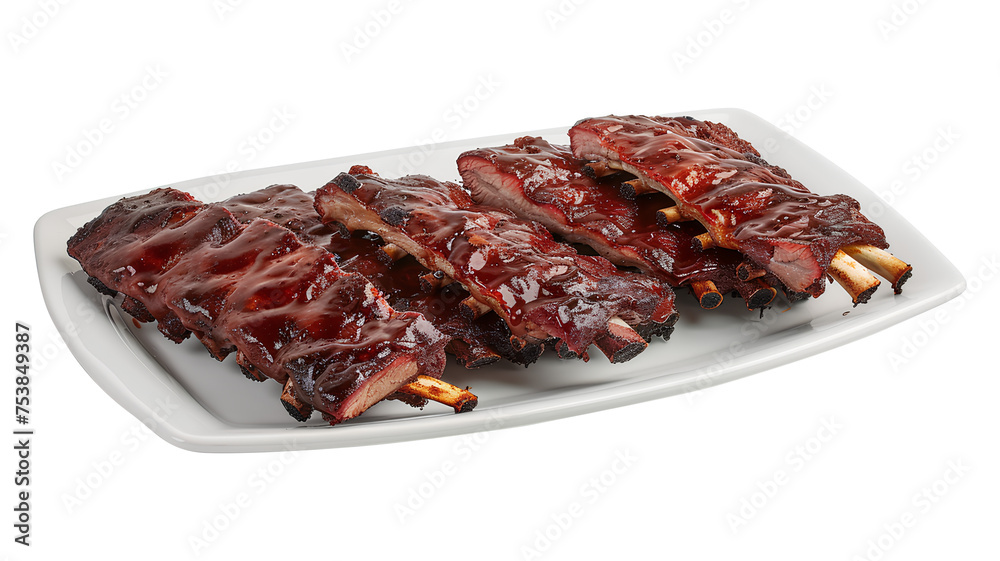 Platter of Barbecued Ribs isolated on a transparent background
