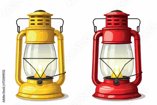 antique kerosene lamp with lights on a white background.