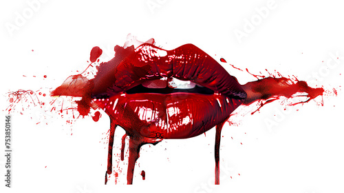  Red lipstick smudge isolated on transparent background