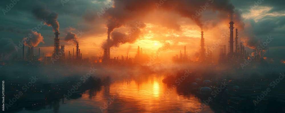 industry metallurgical plant dawn smoke smog emissions bad ecology  - obrazy, fototapety, plakaty 