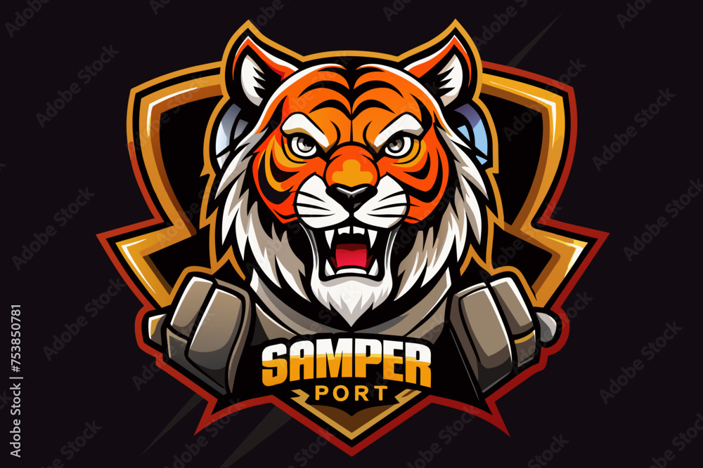 gamer support logo design vector tiger 