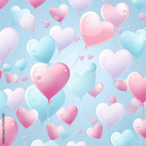 Bunch of Heart-Shaped Balloons Floating in the Air. Generative AI