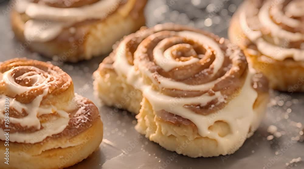 Spreading frosting on cinnamon rolls freshly baked homemade Spreading frosting on cinnamon rolls freshly baked homemade
