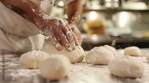 A baker shaping dough into perfect rolls